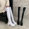 Мода квадратный носок женские эластичные сапоги выше колена черные белые толстые каблуки средней высоты осенне-весенние сапоги-носки эластичные ботинки без застежек