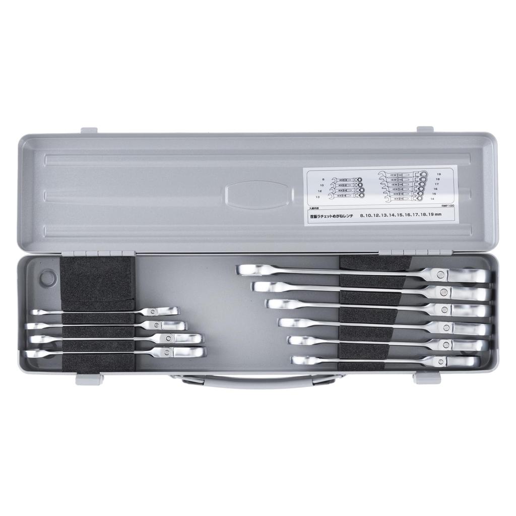 TONE Oscillating Ratchet Box Wrench Set RMF100 Silver Contents 10 Items