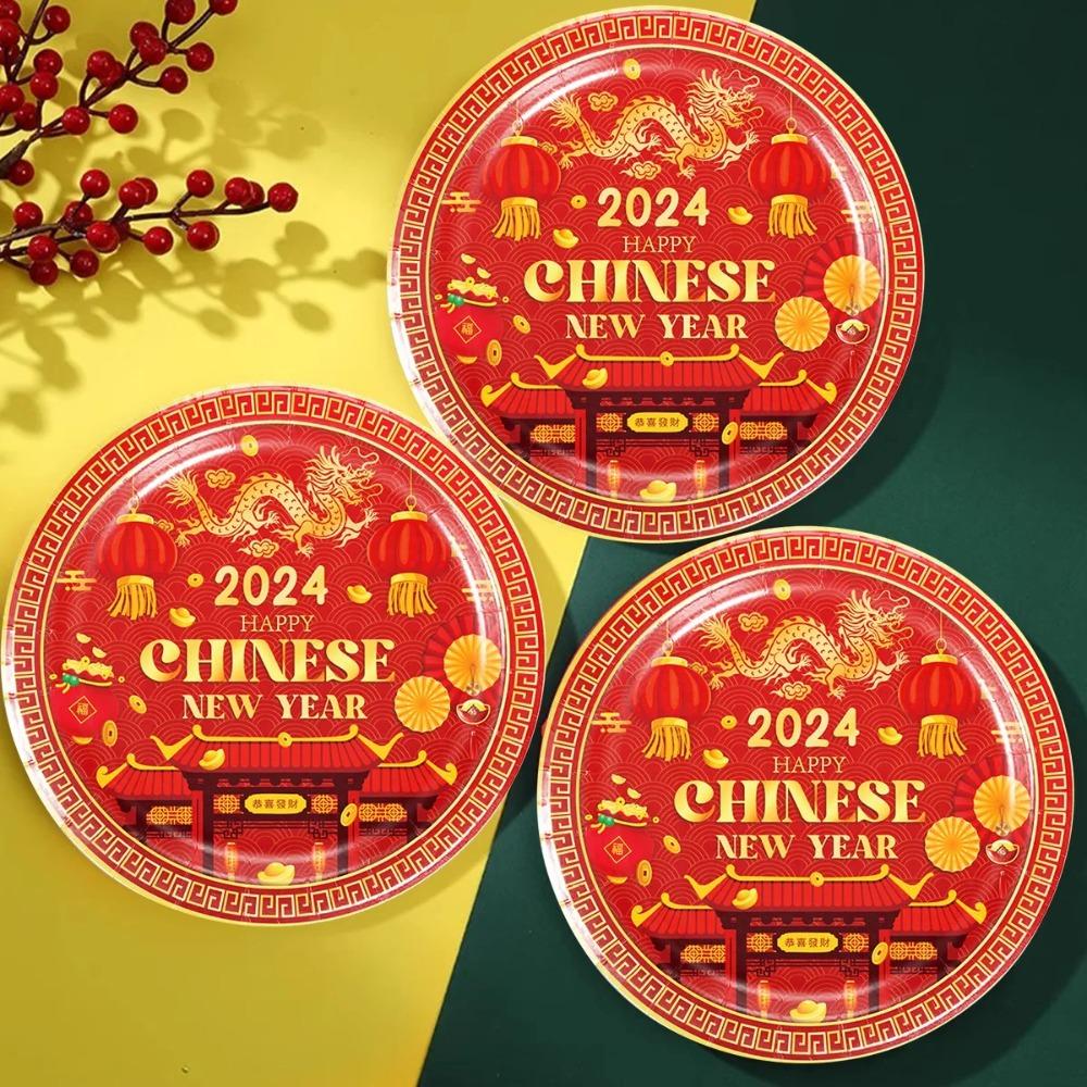 Serves 12 Paper Disposable Tableware Set Plates Cups Napkins Tablecloth Year of The Dragon