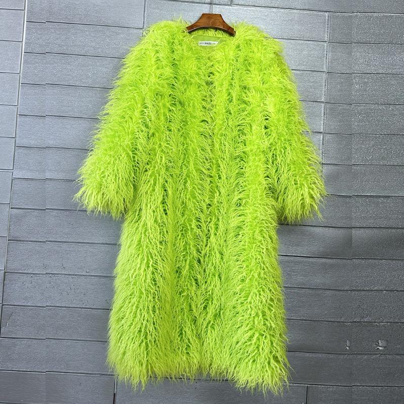 Источник Имитация меха мех пляжная шерсть удлиненная шерстяная куртка цвет колено длинный