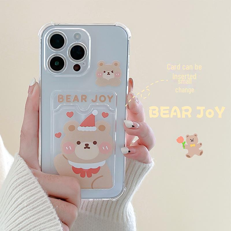 Zhitai Cartoon Bear Card Holder Case for iPhone Models 78Plus, 14, 16 Pro Max, XR, and iPhone 15.