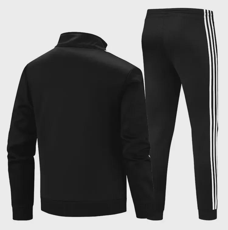 Men's Spring/Autumn Casual Sports Suit - Imitation Cotton Sweatshirt with Two Stripes & Pants with Three Stripes.