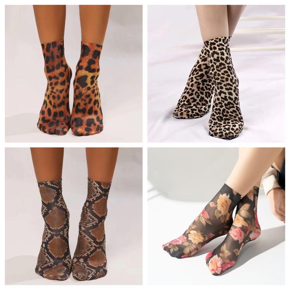 Легкие Шикарные Сетчатые Носки с Леопардовым Принтом Мягкие Женские Носки Подчеркните Ваш Стиль и Комфорт