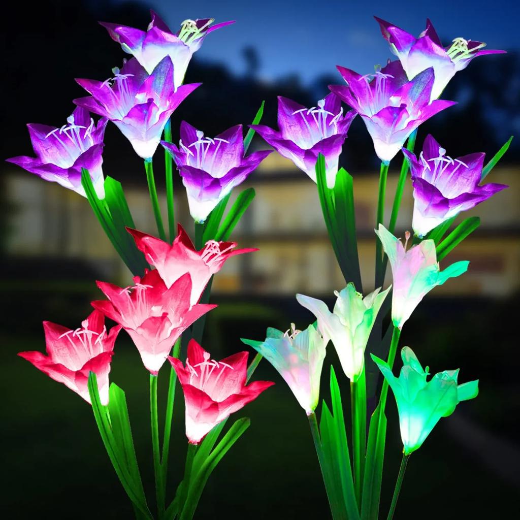 Solar Lily Flower Lights Outdoor Garden Pathway Waterproof LED Flower Lamps for Patio Yard Courtyard Party Christmas Decoration
