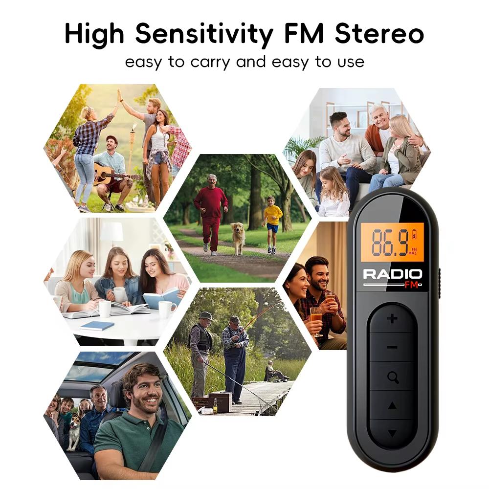 Mini Pocket Clip FM Radio Portable Radio with LCD Display Wired 3.5mm Headphones For Meetings Tours Running