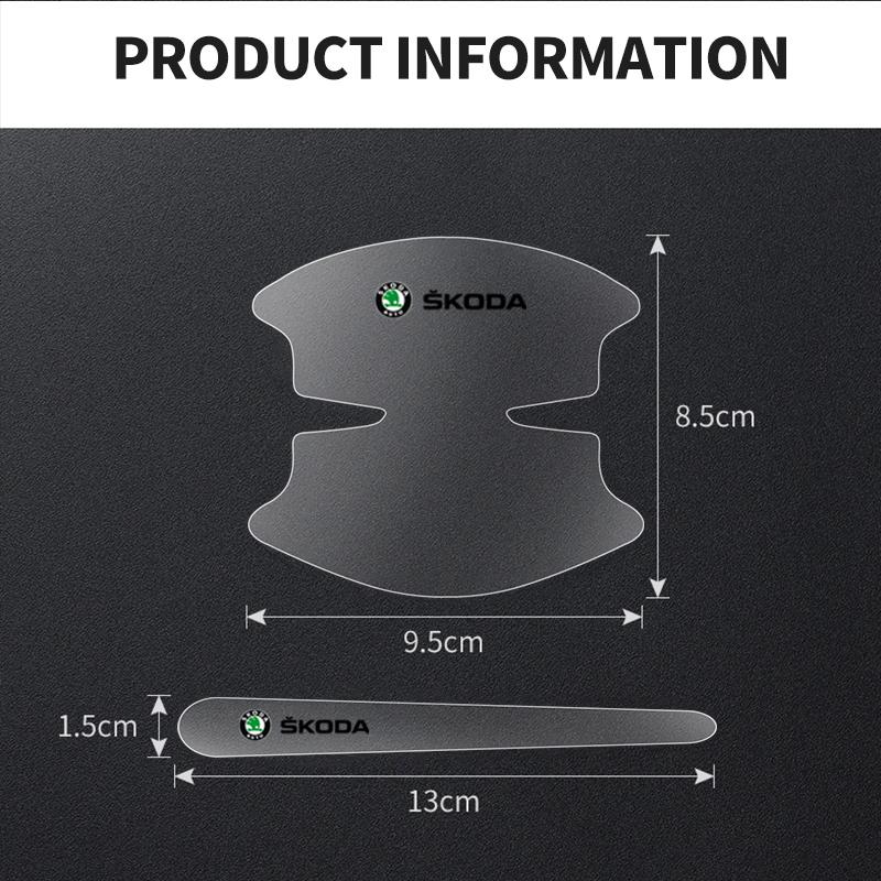 8PCS Transparent Protective Stickers for Car Door Handle For Skoda Octavia Rapid Kodiaq Karoq Fabia Kamiq Superb Derivative knzh54