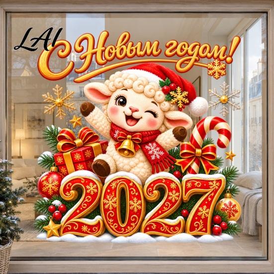 Cute Lamb Pattern Stickers 2027 Russian New Year Static Glass Stickers of Goat PVC Window Decals for Easy Removal Ornaments Home and Shop Decoration,