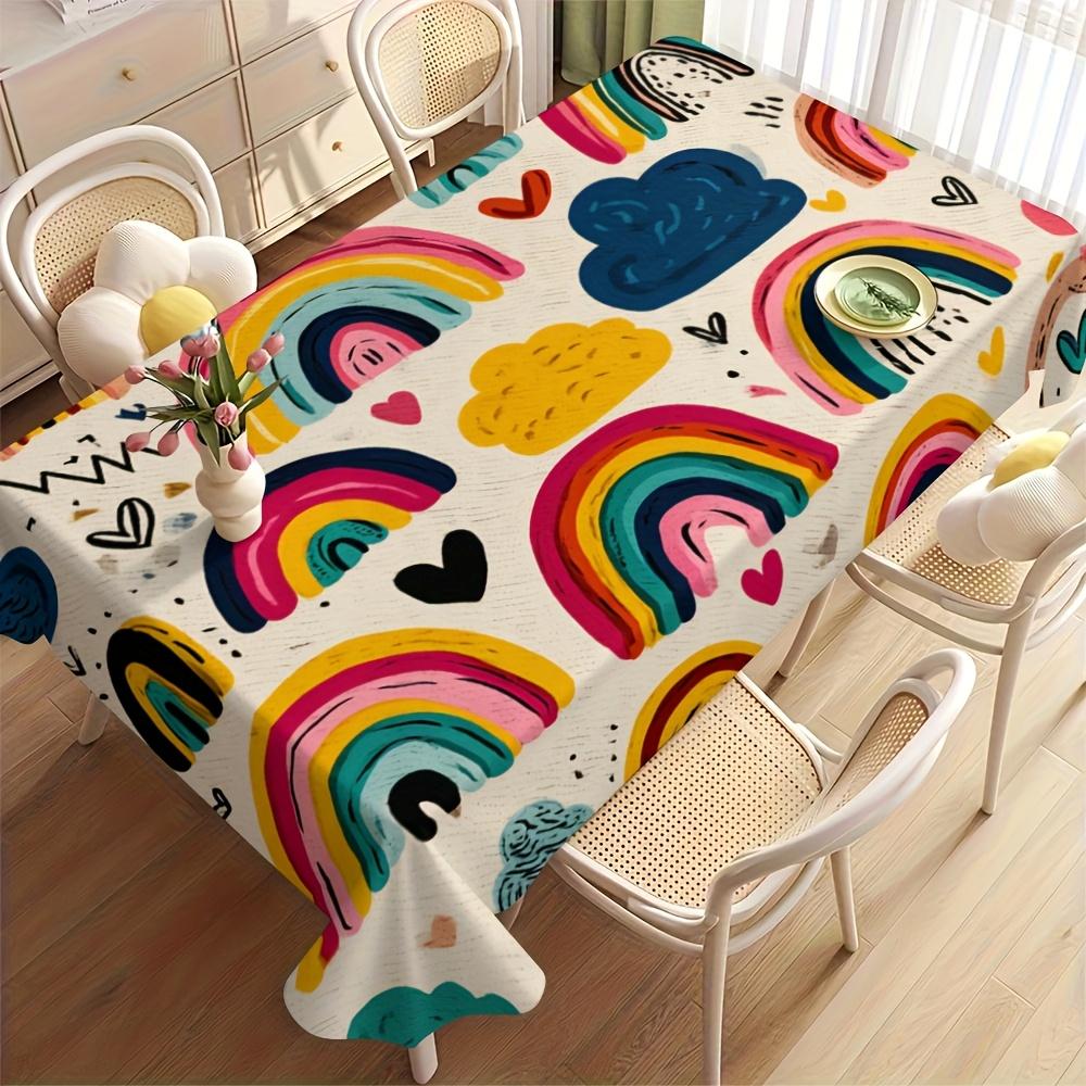 One tablecloth with colorful cloud and rainbow patterns, in a Bohemian style, suitable for baby parties and birthday parties.