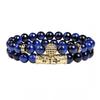2pcs 8mm Blue Tiger Eye Micro Pave Crown Beads Stretch Bracelet Men Women