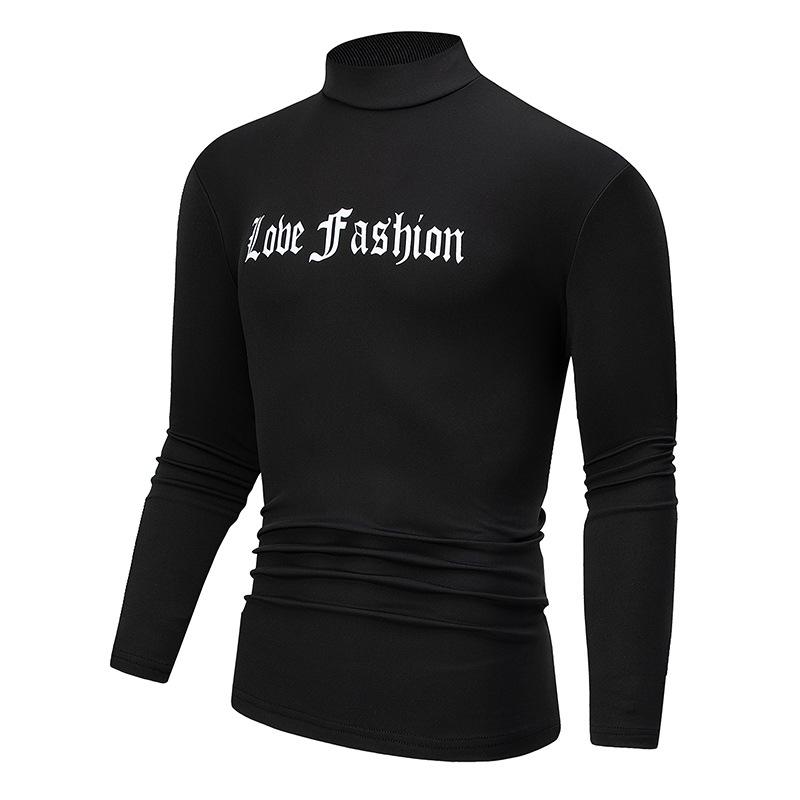 Men's Mock Turtleneck Shirt Autumn Winter Warm Long Sleeve Tee Casual Letter Print Top