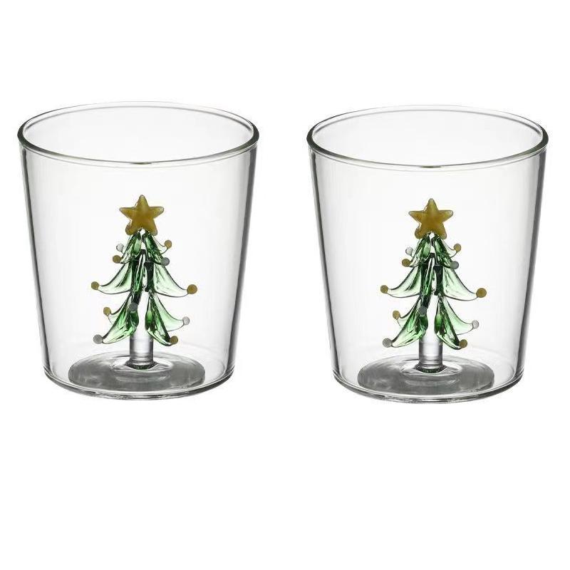 2/4 шт. 3D узоры Рождественский стеклянный набор чашек Кофейная кружка для вина Рождественский молочный стеклянный набор чашек для украшения дома Рождественский подарок 300 мл