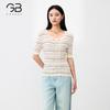 Square collar striped knitted sweater for women in the summer of 2026, double breasted slim fit and slimming, mid sleeve style base top