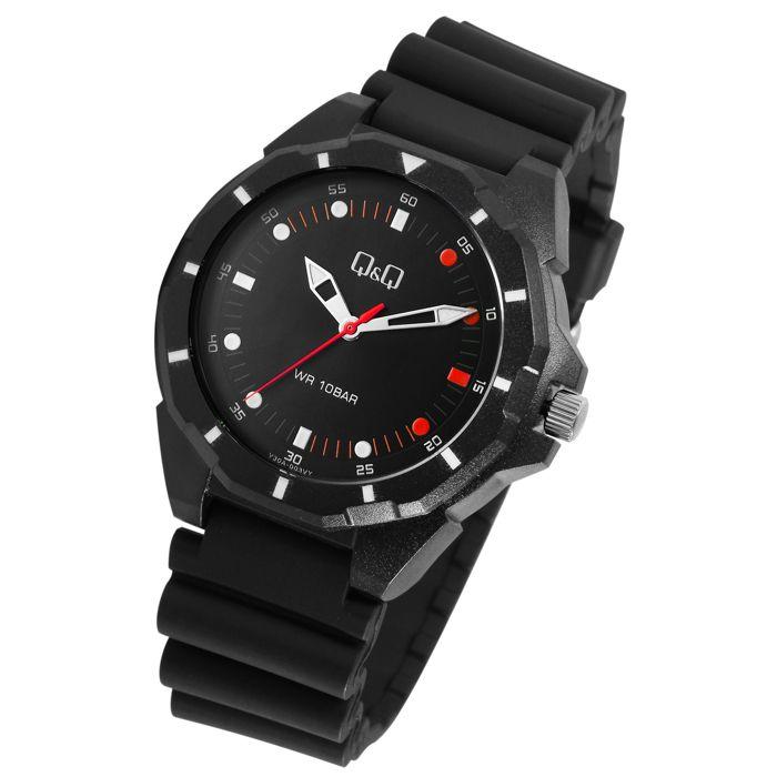 Montre - Q&amp;Q - V30A-004VY - Boîtier 43 mm - Étanchéité 10 bar - Bracelet résine noir