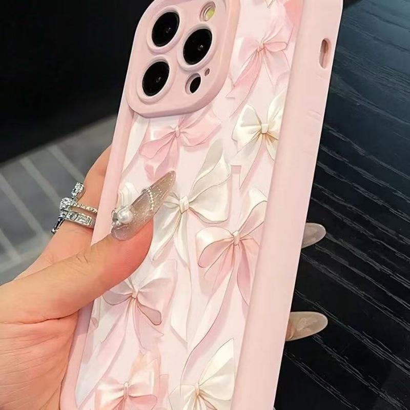 Кейс из шелковой пудры Белый Бант для Apple 17, iPhone 16 Pro Max, 15 Pro/14/13