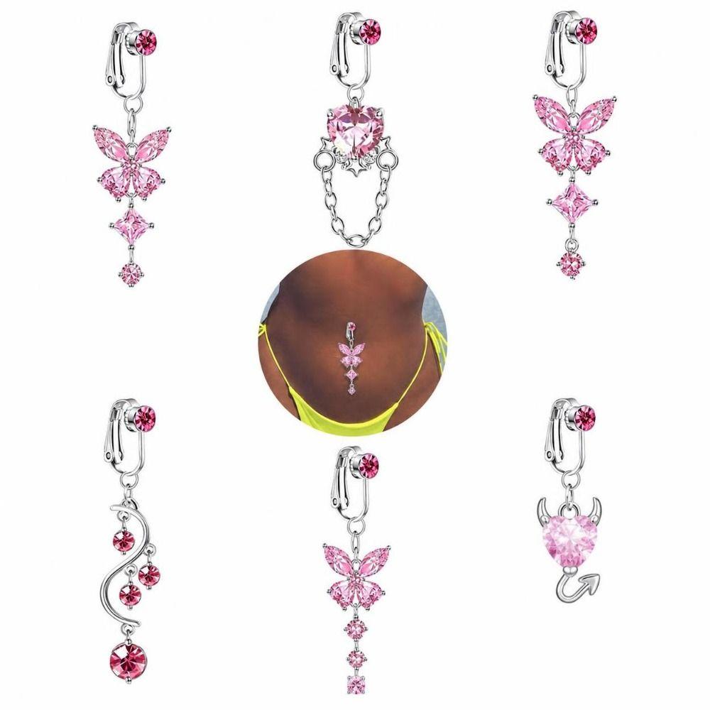 Butterfly Design Fake Belly Ring Zircon Belly Button Rings Navel Rings Fashion Accessory
