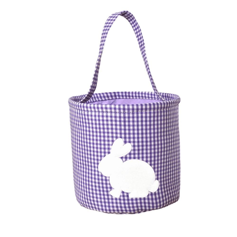 Embroidery Easter Rabbit Basket Plaid Easter Gift Basket Reusable Toys Storage Bag  Nursery Storage