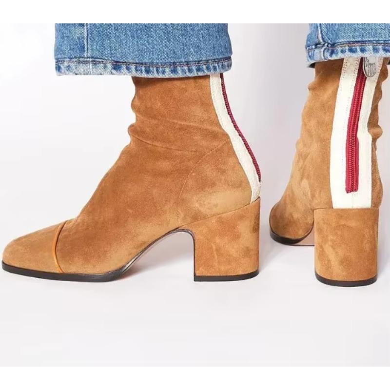 New Winter Fashion High Heeled Suede 40-43 Low British Style Square Toe Women's Boots