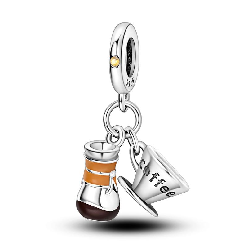100% 925 Sterling Silver Coffee Cake Pizza Kola Avocado Food Charms Bead Fit 925 Original Bracelets DIY Making Jewelry