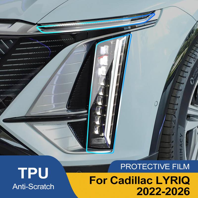 Для Cadillac LYRIQ 2022-2026 Дымчато-черная Высокоглянцевая Заранее вырезанная Защитная пленка для фар TPU PPF Антицарапающаяся Автомобильная Виниловая Обертка Комплект