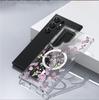 Маленький фиолетовый чехол с цветочным принтом и магнитом для iPhone 15/16/17 Pro Max - Прозрачный с полным покрытием
