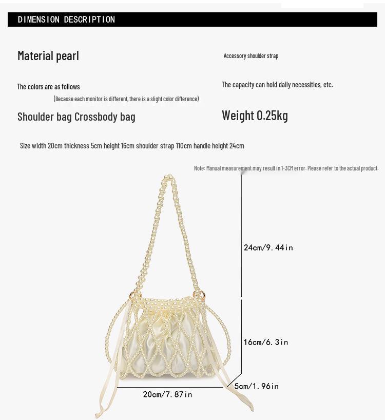 French Pearl Handbag: Elegant Women's Beaded Evening Bag, Large Capacity, Handmade Woven Shoulder Bag.