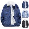 Men's  Winter Add Wool Casual Vintage Wash Distressed Denim Jacket Coat