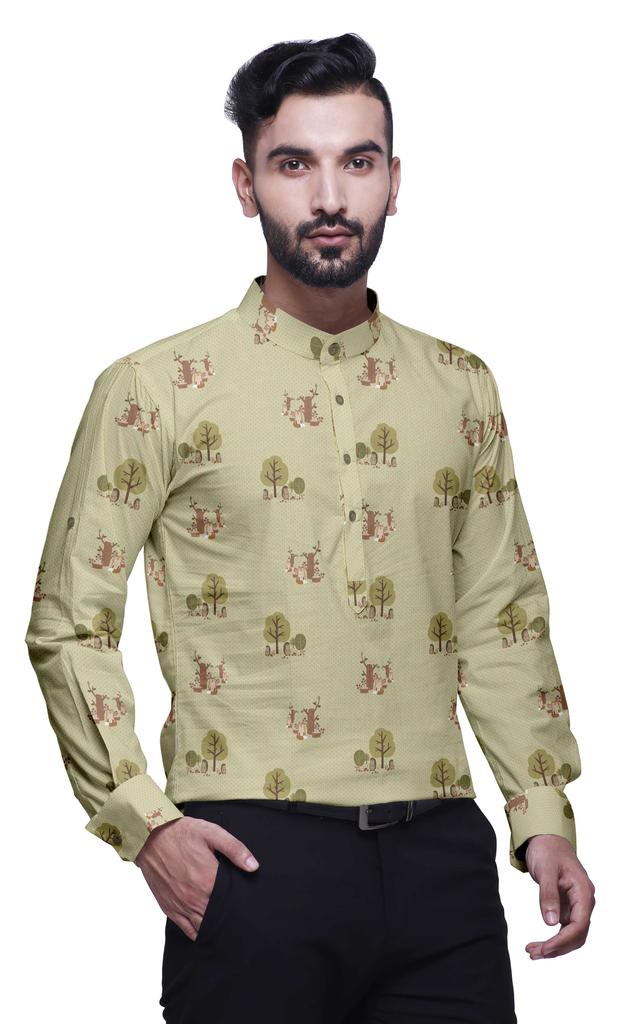 BestMan Mandarin Men CollarA  ShirtsA  Regular Fit Printed Mens Short Kurta