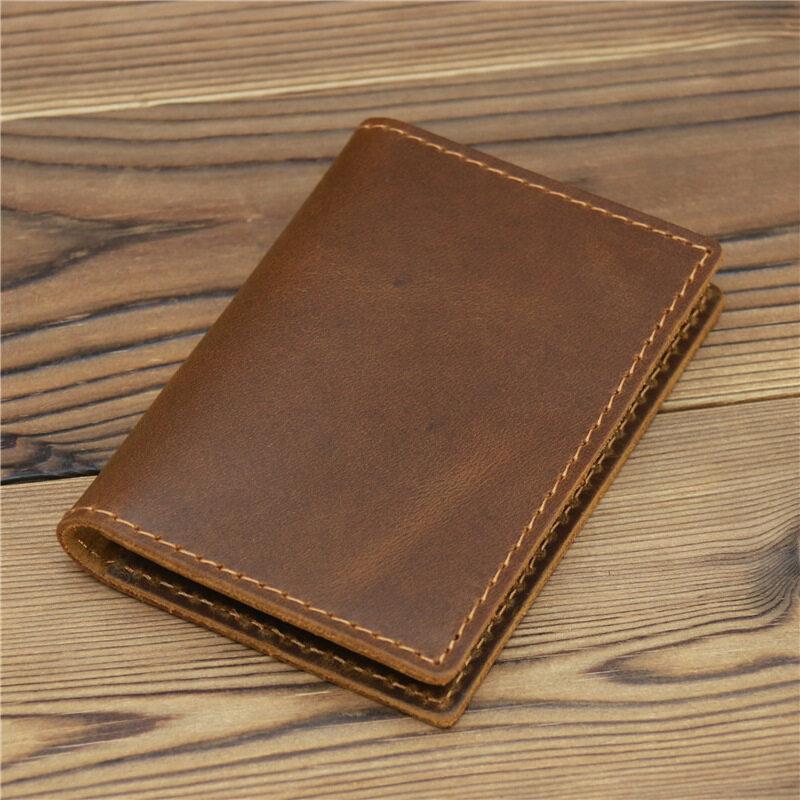 Vintage Crazy Horse Leather Credit Card Holder Thin Wallet Mens Real Cowhide Slim ID VIP Cards Bags Small Leisure Purses