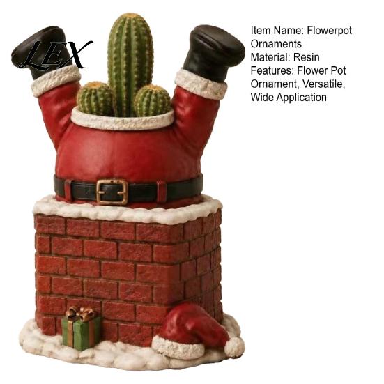 Resin Plant Container Santa Claus in Smokestack Flower Pot Ornament, Decorative Christmas Themed Yard Ornament Container, Small for Holiday