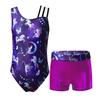 Детский купальник с асимметричными бретелями для девочек и шортами с принтом для гимнастических занятий йогой, танцевальными видами спорта