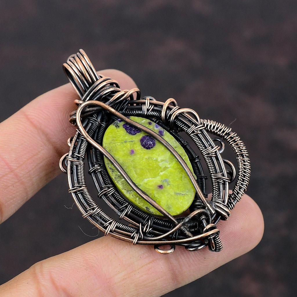 Кулон из стихтита, кулон в обертке из медной проволоки, кулон из натурального драгоценного камня, ювелирные изделия из медной проволоки, кулон ручной работы, подарок для нее, ювелирные изделия из стихтита