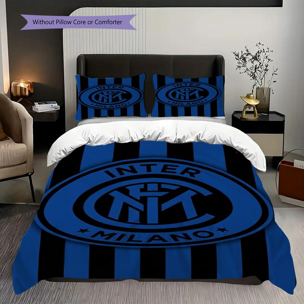 Inter Milan Emblem Background Bedding (1 * duvet cover + 2 * pillowcase, without core) Soft and comfortable Bedding set Christmas birthday gift