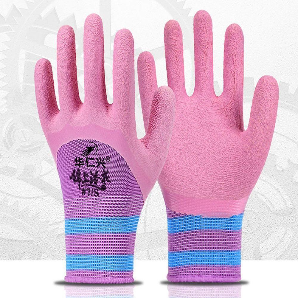 Pink Working Gloves Nylon Protective Mittens Durable Rubber Coated Glove Female