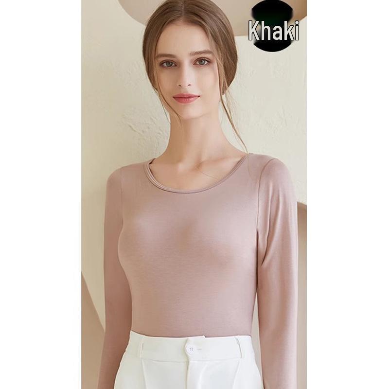 Модальная женская базовая рубашка с длинным рукавом и нагрудными вкладышами, без косточек, с интегрированной чашкой, осенне-зимняя верхняя одежда и одежда для сна