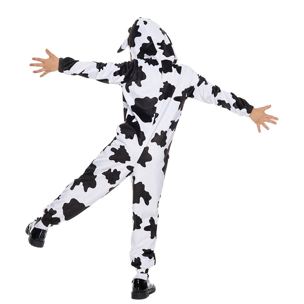 Child Plush Cow Print Pajama Costume Halloween Kids One-Piece Animal Dairy Cow Outfits