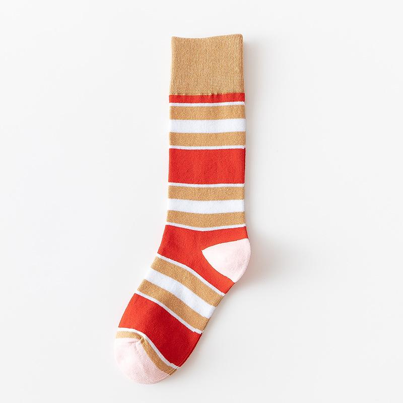 Female Spring and Autumn Classic Assorted Color Stripe Design In The Tube Cotton Socks