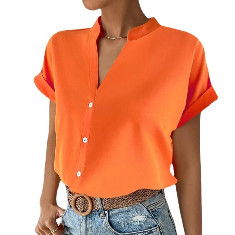 BITCED Женская летняя простая женская рубашка с v-образным вырезом и коротким рукавом, однотонная блузка
