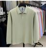 Мужская однотонная хлопковая рубашка-поло - Повседневный топ с длинным рукавом