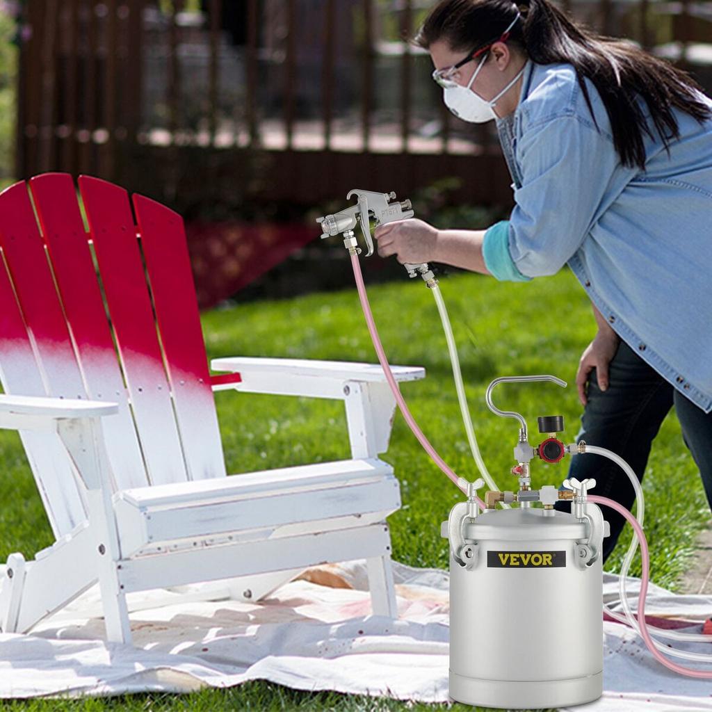 Commercial Paint Pressure Tank 2.5 Gallons Pressure Pot Tank 10L Pressure Paint Pot Feed Spray Gun 1.5mm Nozzle Paint Sprayer for 10L Capacity