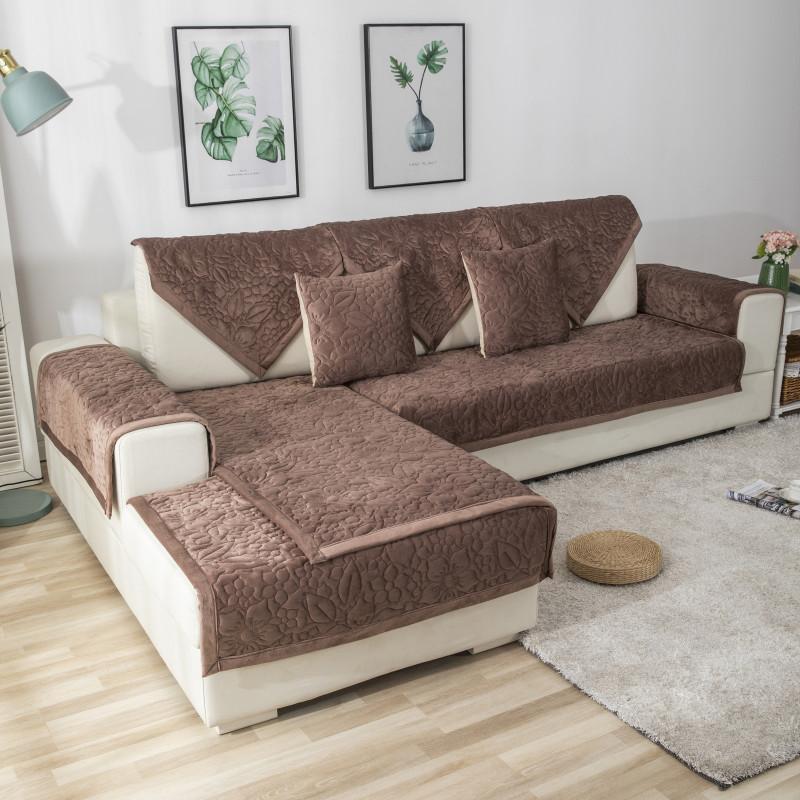 New Autumn and Winter Plush Super Soft Quilted Sofa Cushion Simple Solid Color Non-slip Sofa Cushion Cover