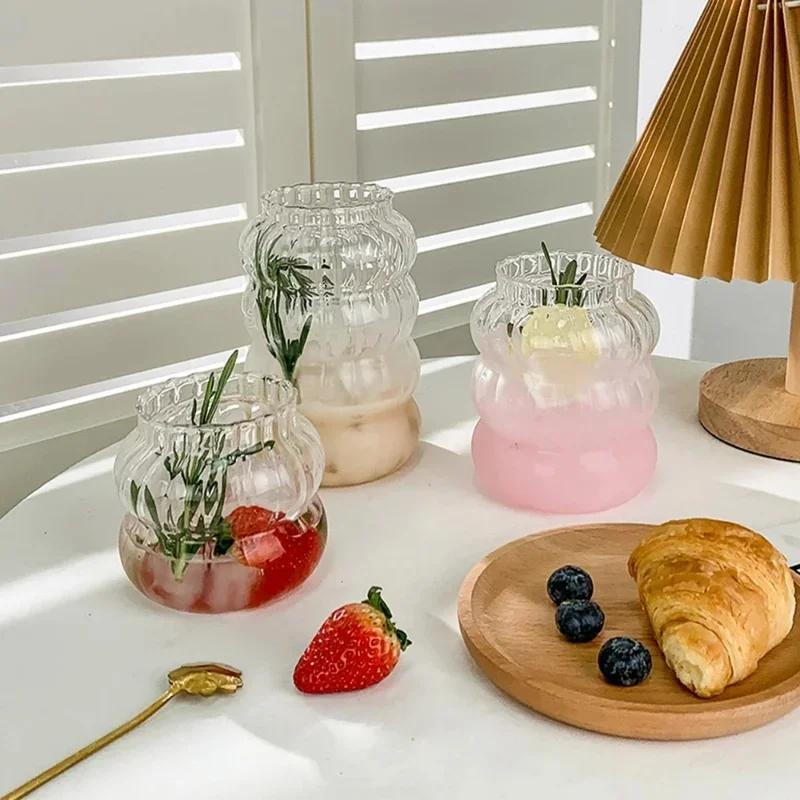 Transparent Glass Cup Creative Ins Exquisite Heat-resistant Tumbler Tea Juice Milk Coffee Mug Home Office Cocktail Beer Glasses