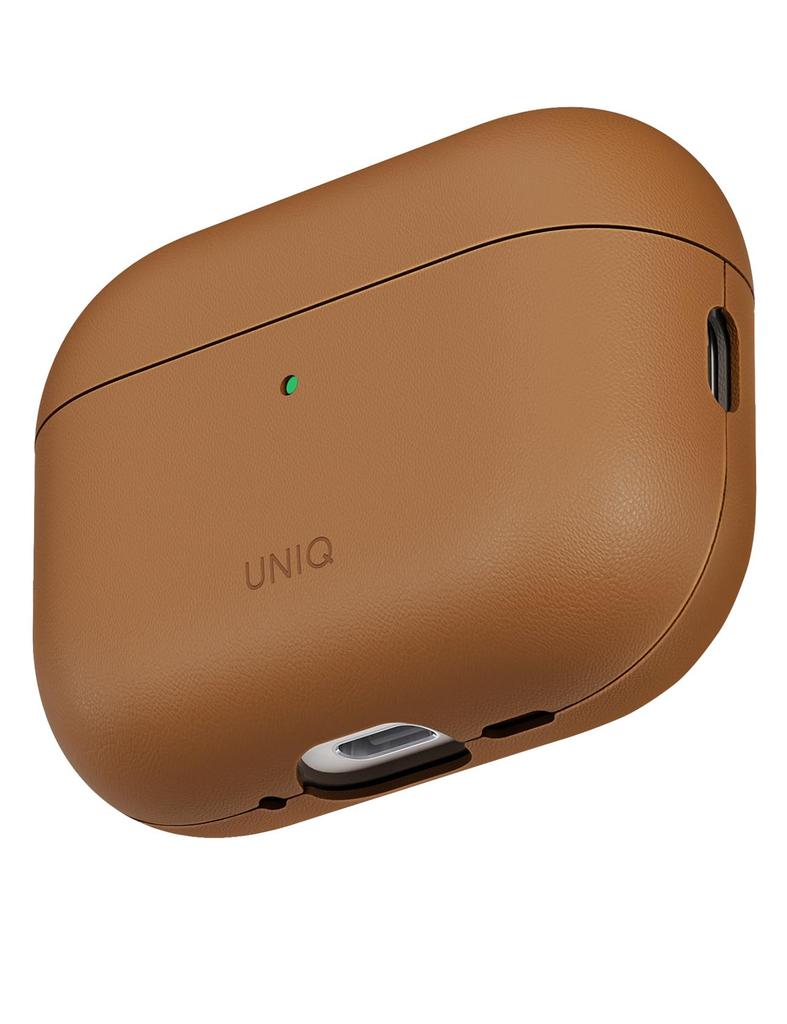 Чехол UNIQ LYDEN VEX из ПУ-кожи для AirPods Pro 3, Совместим с беспроводной зарядкой, Амортизация ударов и Защита (Верблюжье-коричневый, AirPods Pro 3)