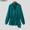 INCERUN Men V Neck Satin Shirts Solid Bandage Casual Party Tops