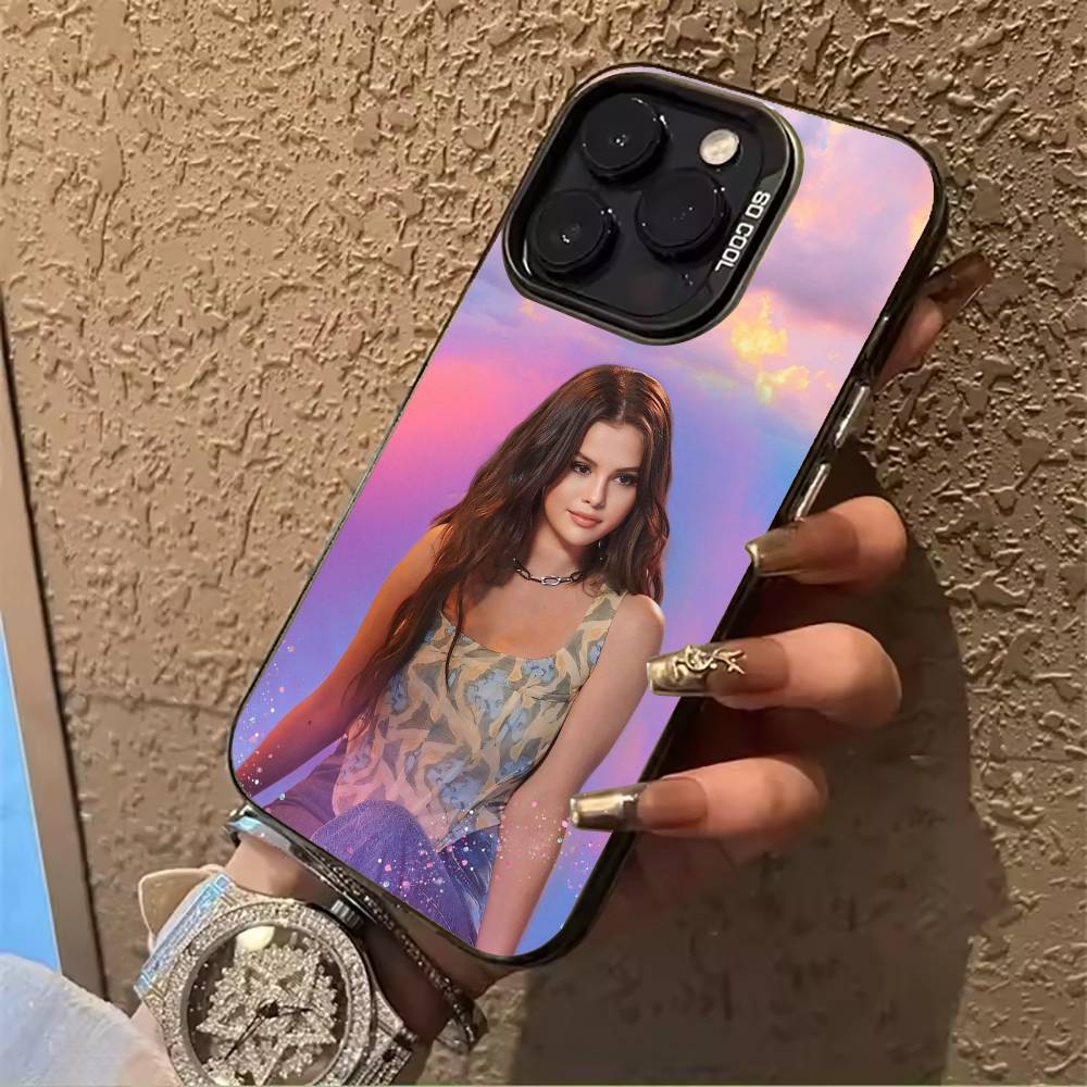 superstar-Selena- Gomez For iPhone 17 16 15 14 13 12 11 Pro Max XS 17 Air Silicone Colored Silver Bumper Cover