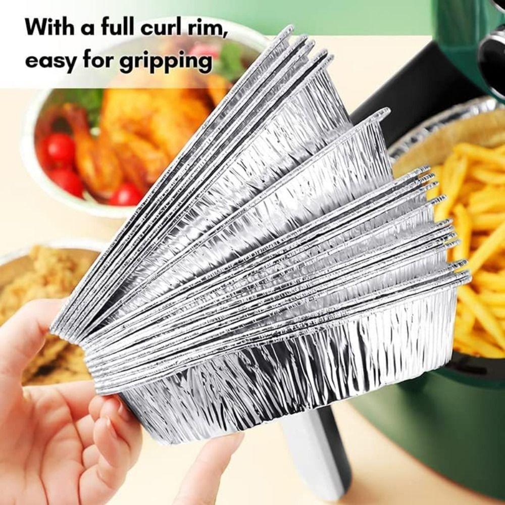 50Pcs Round Foil Trays Non-Stick Foil Food Container Portable Air Fryer Liner Roasting
