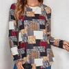 Casual Round Neck Long Sleeved Loose Fitting Pullover Contrasting Color Digital Printed Women's T-shirt