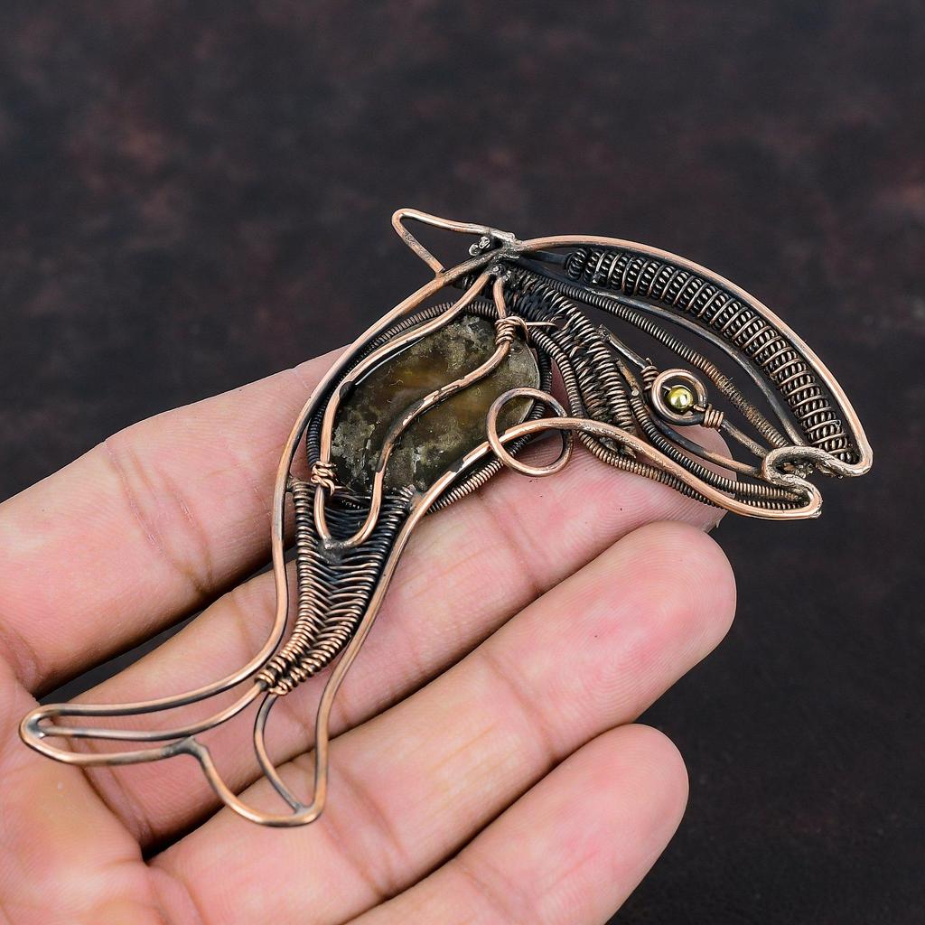 Mother Of Pearl Pendant Copper Wire Wrapped Pendant Handmade Copper Jewelry Fish Pendants Gemstone Pendant Gift For Him Wire Wrapped Jewelry