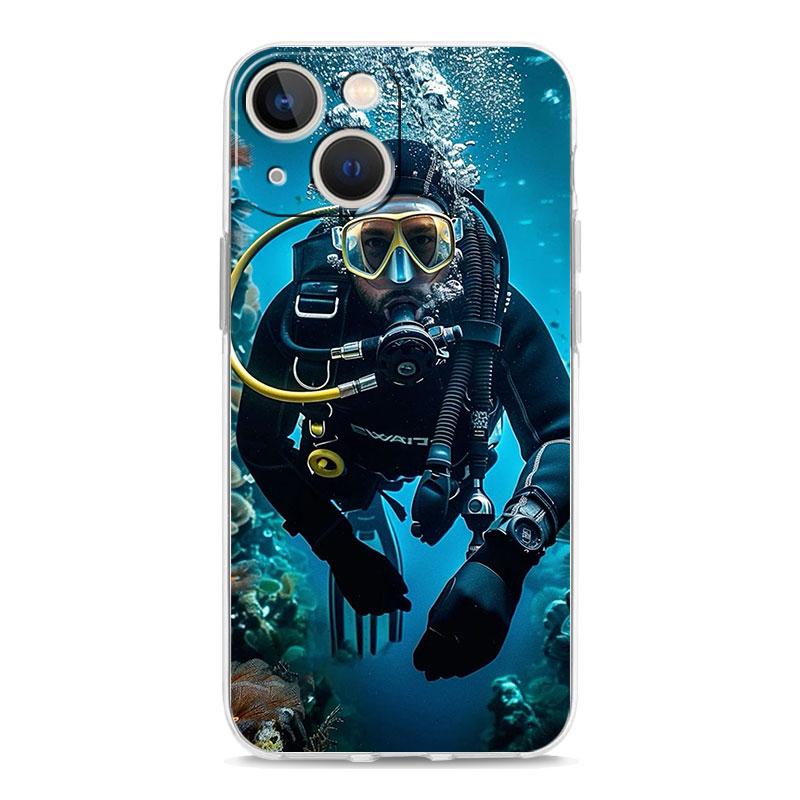 Чехол для iPhone 17 Чехлы iPhone Air 16 15 12 13 14 Pro Max 7 8 Plus 16Pro iPhone11 Прозрачный Мягкий Чехол Дайвер Погружение