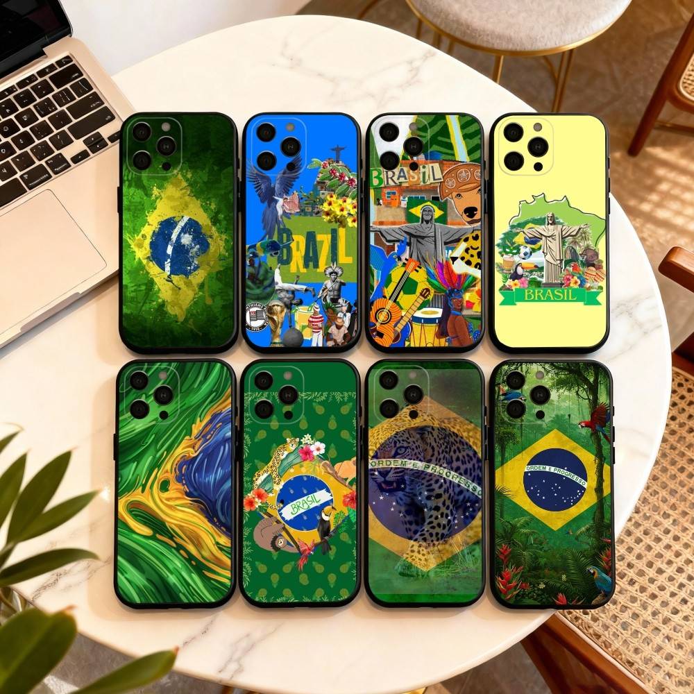 Бразилия Бразильский флаг Чехол для телефона Для iPhone 17,16,15,14,13,12,11 Plus,Pro Max,XS,Мягкий силиконовый Черный чехол