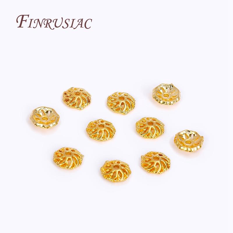 6MM Позолоченные 18K Цветочные Колпачки для Бусин, Латунные Круглые Колпачки для Нанизывания, Аксессуары для Изготовления Украшений DIY